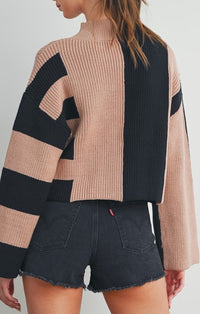 Buttermelon Black and Oat Cropped Knit Sweater