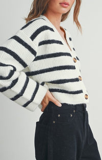 Buttermelon Black and Ivory Cropped Cardigan 