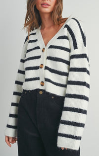Buttermelon Black and Ivory Cropped Cardigan 
