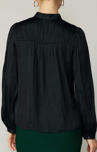 Current Air Black V-Neck Long Sleeve Pleated Blouse
