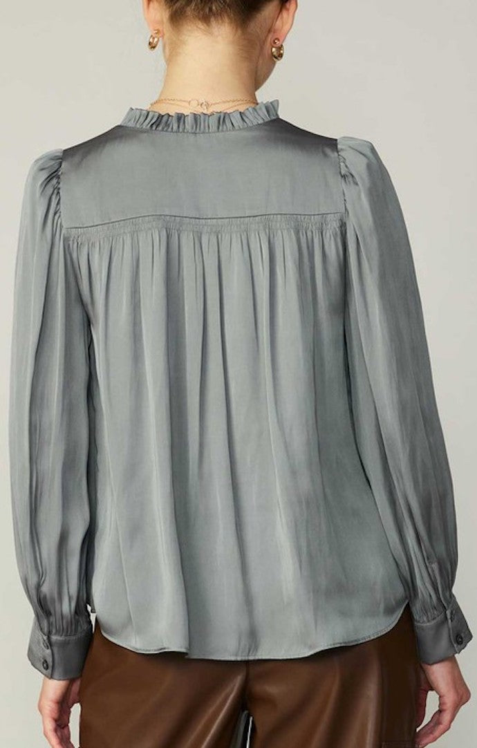 Current Air Moss Grey Smocked Blouse