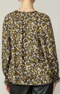 Current Air Black Floral Long Sleeve Cuff Sleeve Blouse