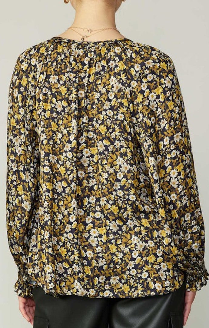 Current Air Black Floral Long Sleeve Cuff Sleeve Blouse