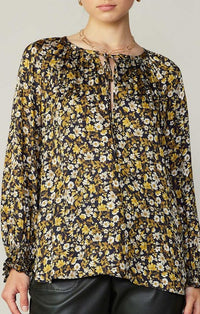 Current Air Black Floral Long Sleeve Cuff Sleeve Blouse