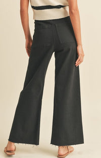 Miou Muse Black Cotton Stretch Wide Leg Pants