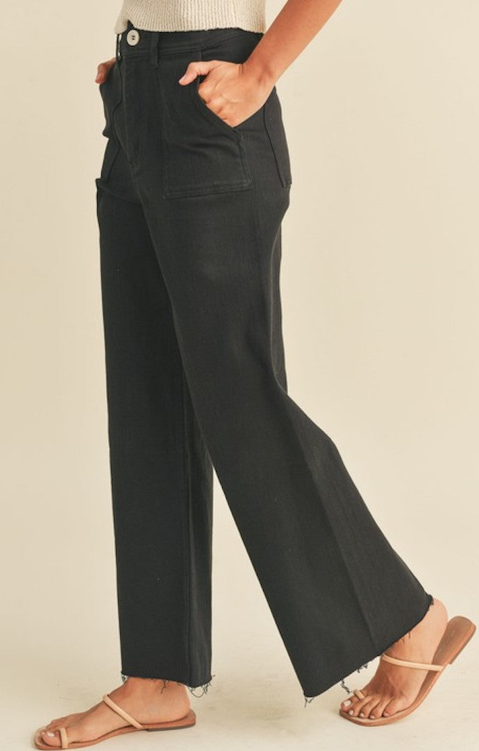 Miou Muse Black Cotton Stretch Wide Leg Pants