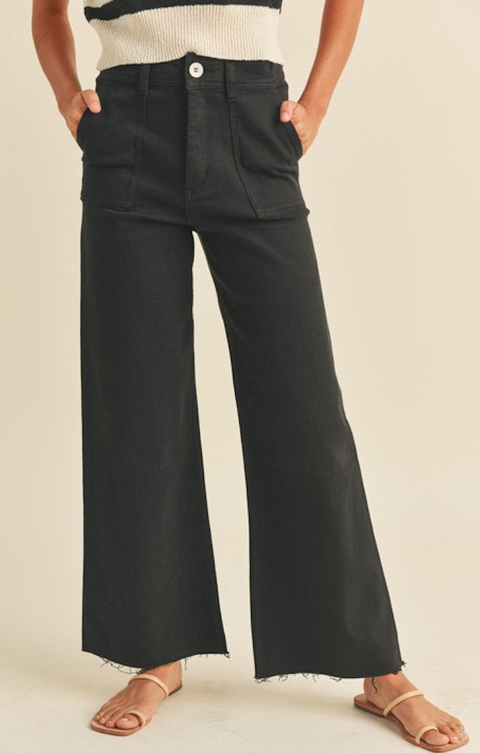 Miou Muse Black Cotton Stretch Wide Leg Pants