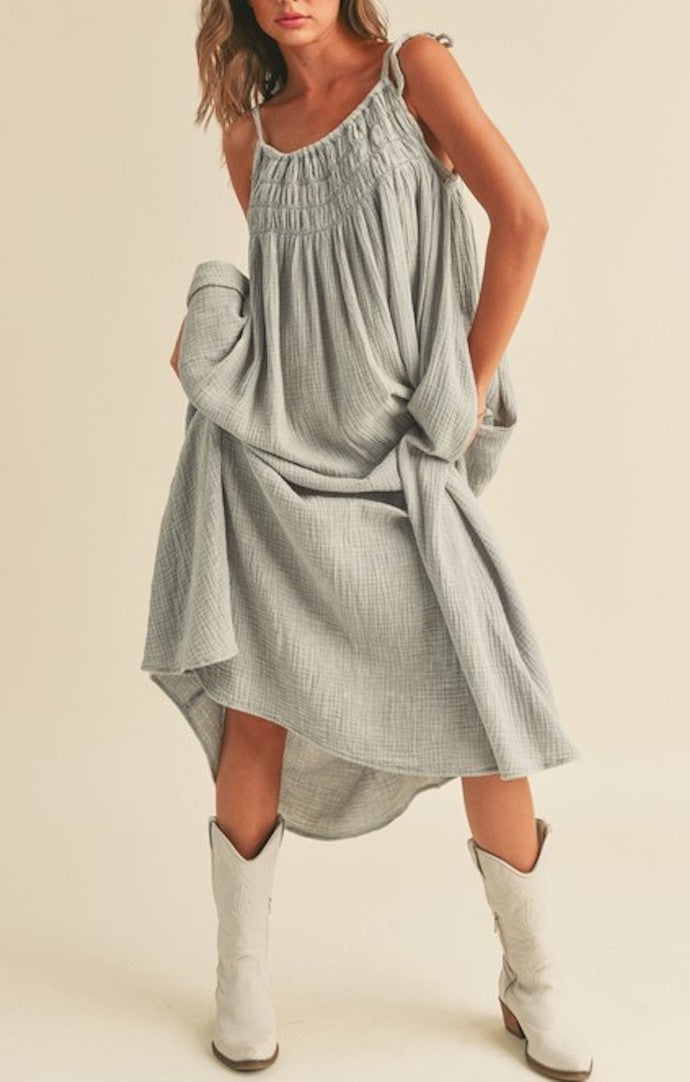 Miou Muse Light Blue Washed Gauze Midi Dress