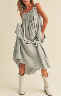 Miou Muse Light Blue Washed Gauze Midi Dress