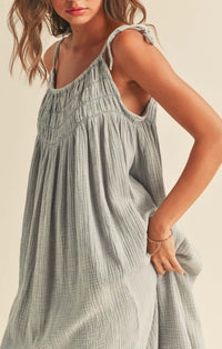 Miou Muse Light Blue Washed Gauze Midi Dress