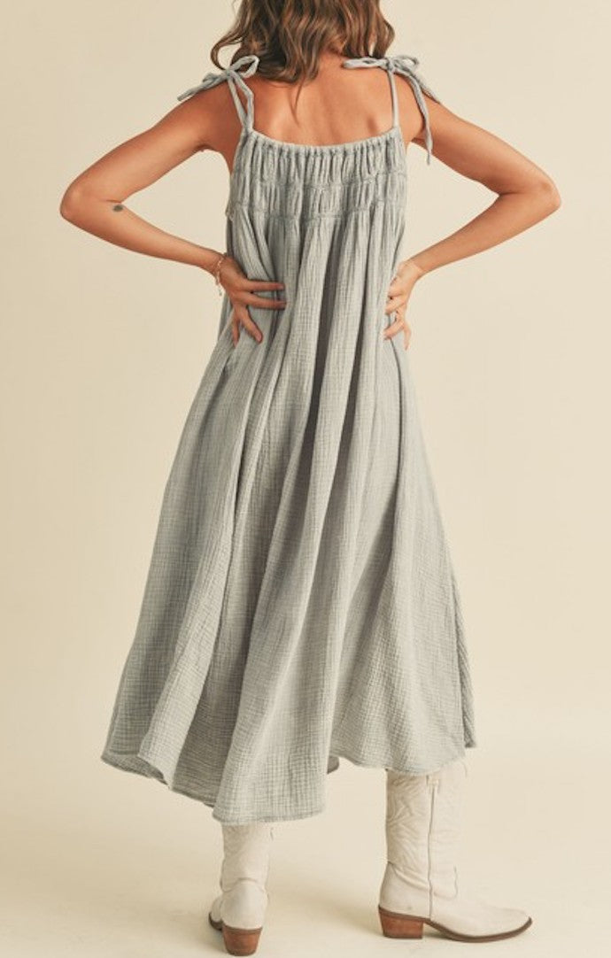 Miou Muse Light Blue Washed Gauze Midi Dress