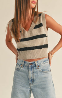 Miou Muse Stone and Black Stripe Knit Vest 