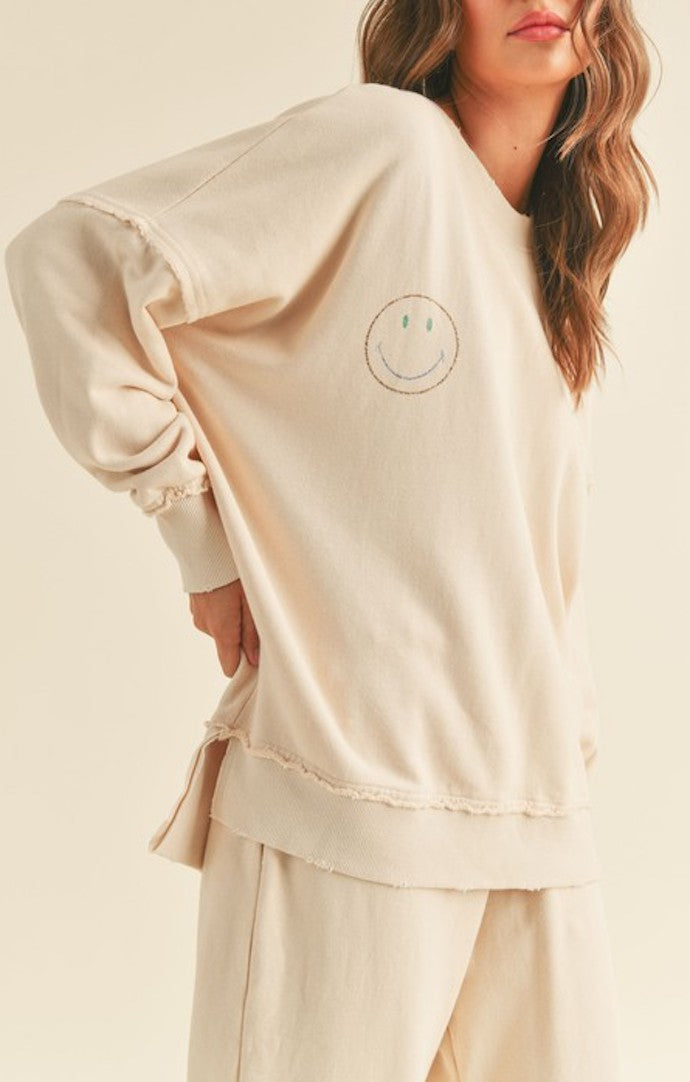 Miou Muse Beige Smiley Face Sweatshirt
