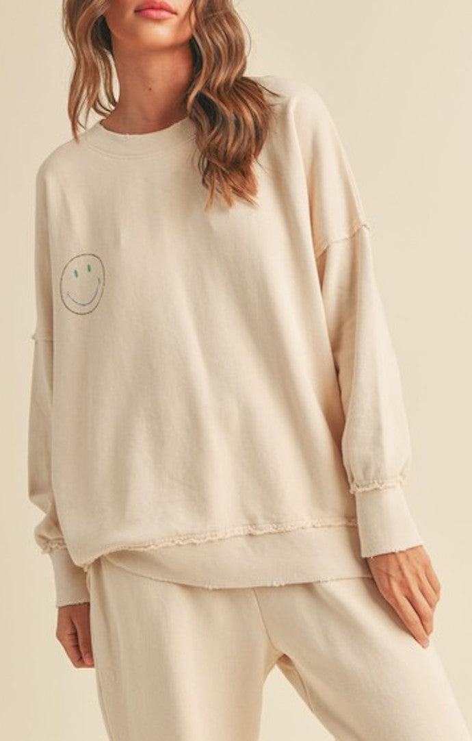 Miou Muse Beige Smiley Face Sweatshirt