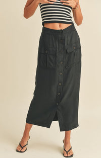 Miou Muse Black Midi Cargo Skirt