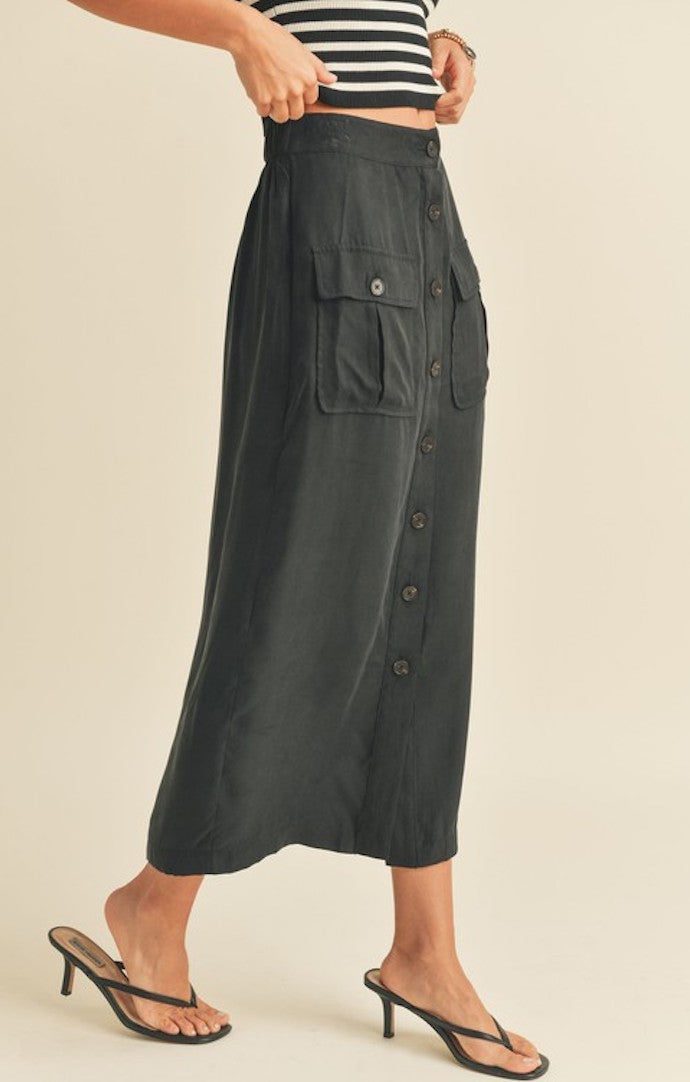 Miou Muse Black Midi Cargo Skirt