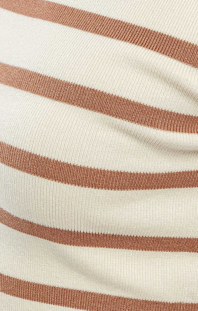 Le Lis Cream And Tan Stripe Cropped Knit Top