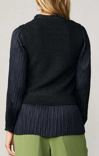 Current Air Black Long Sleeve V-neck Contrast Sleeve Sweater
