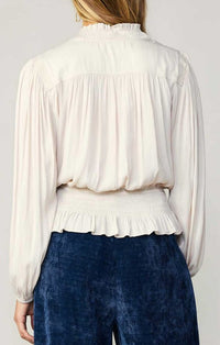 Current Air Ecru Long Sleeve Self Tie Peplum Blouse