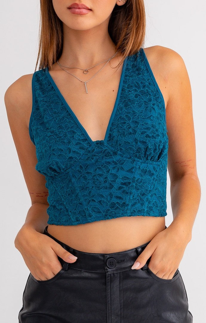 Le Lis Teal Sleeveless Lace Corset Bralette Top *work on - 3/11
