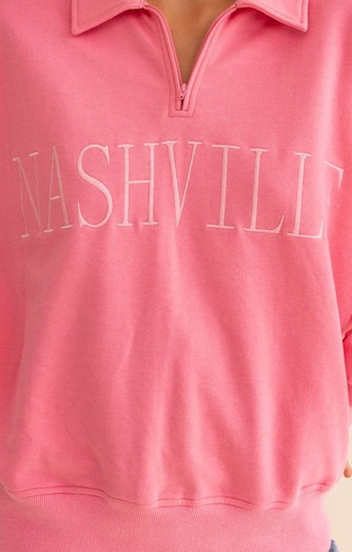 Le Lis Pink Nashville Collared Zip Sweatshirt