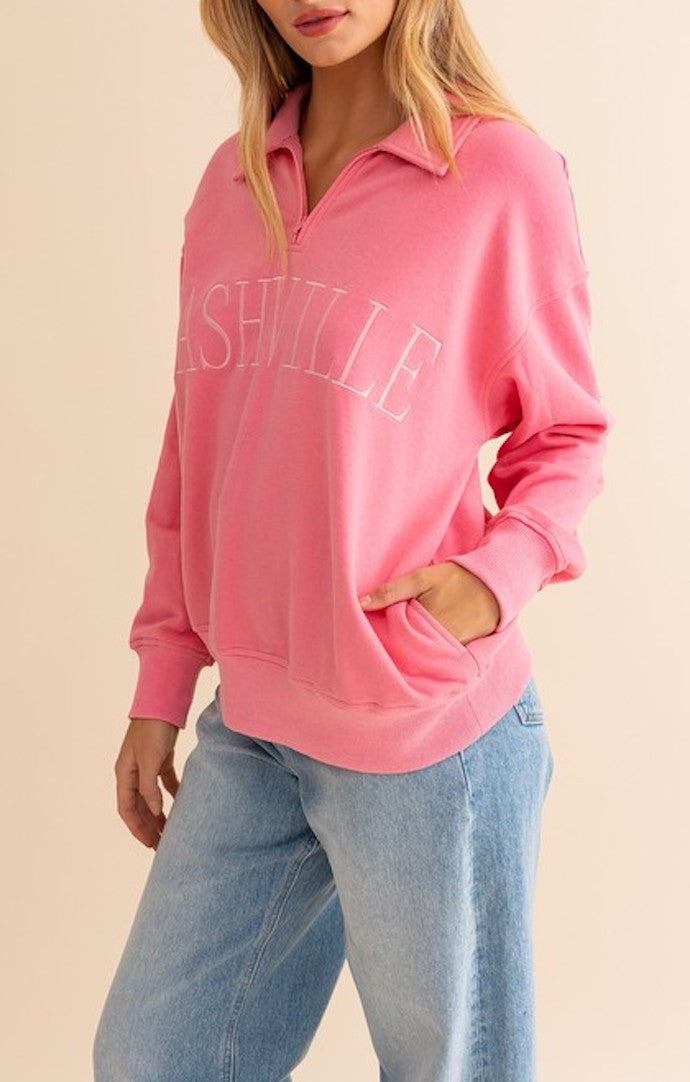 Le Lis Pink Nashville Collared Zip Sweatshirt
