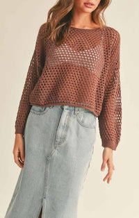 Miou Muse Cocoa Crochet Pullover Sweater