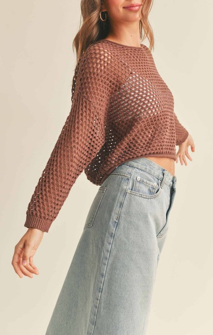 Miou Muse Cocoa Crochet Pullover Sweater