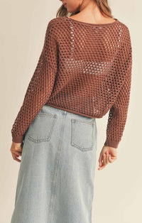 Miou Muse Cocoa Crochet Pullover Sweater