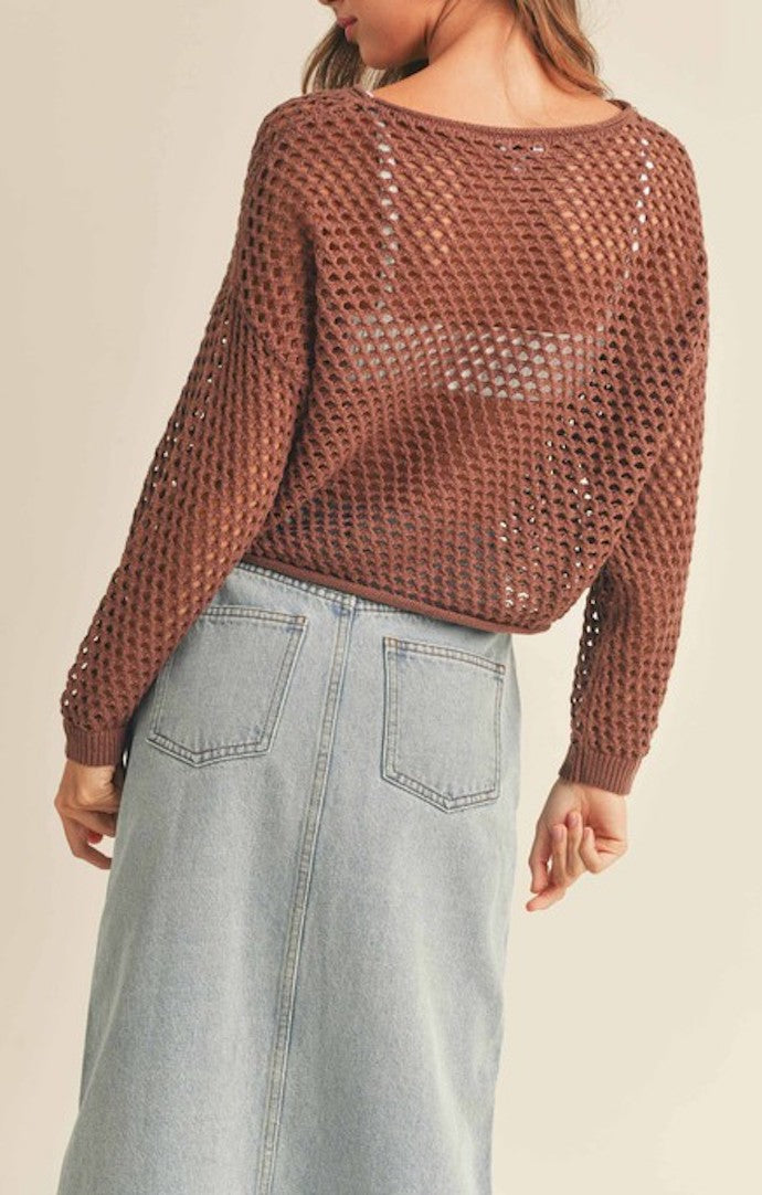 Miou Muse Cocoa Crochet Pullover Sweater