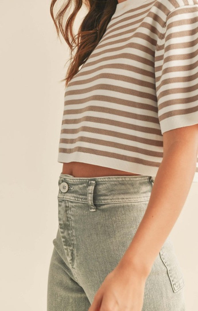 Miou Muse Tan And White Stripe Knit Top
