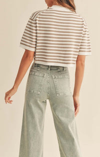 Miou Muse Tan And White Stripe Knit Top