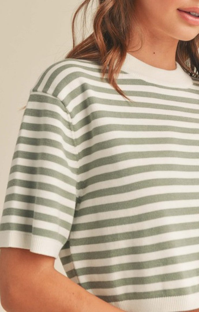 Miou Muse Sage And White Stripe Knit Top