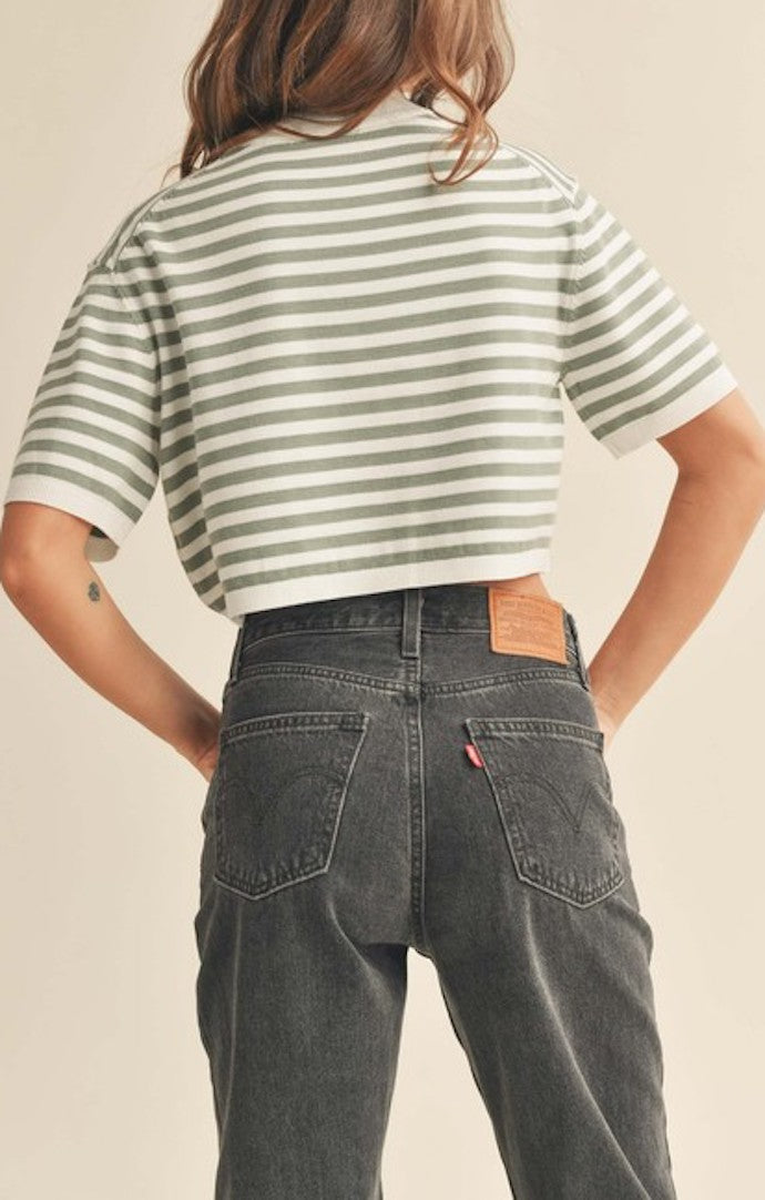 Miou Muse Sage And White Stripe Knit Top