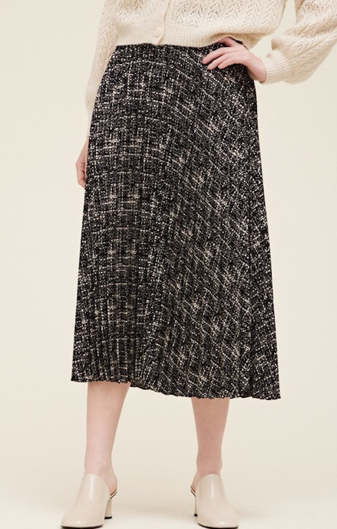 Grade & Gather Black Print Pleated Midi Skirt