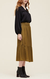 Grade & Gather Moss Satin Midi Skirt