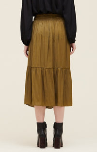 Grade & Gather Moss Satin Midi Skirt