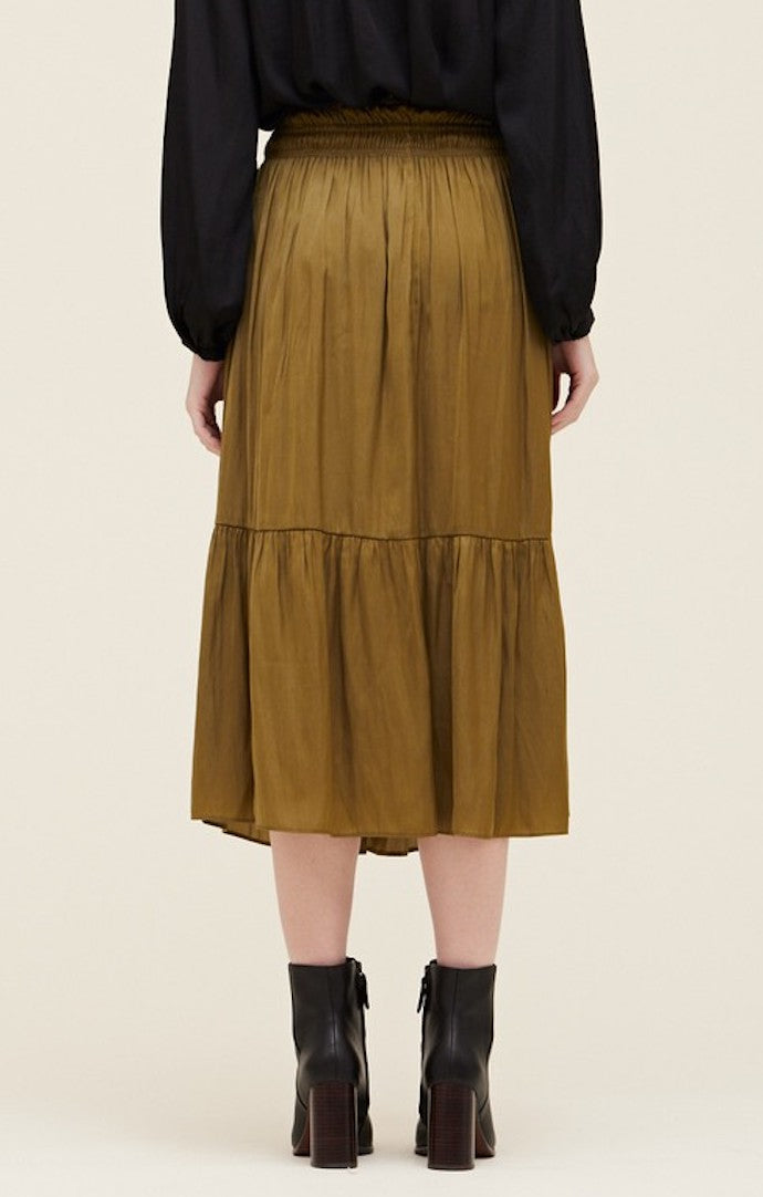 Grade & Gather Moss Satin Midi Skirt
