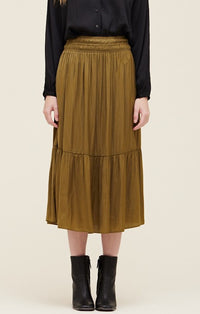 Grade & Gather Moss Satin Midi Skirt