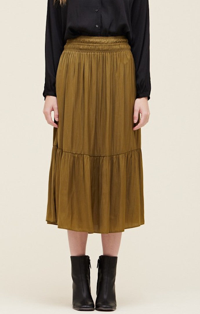 Grade & Gather Moss Satin Midi Skirt