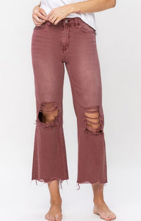 Vervet Russet Brown Denim Vintage Crop Flare Jeans