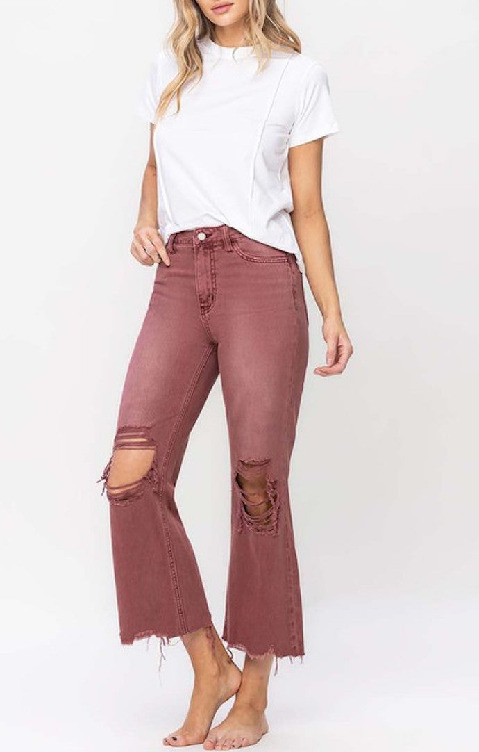 Vervet Russet Brown Denim Vintage Crop Flare Jeans