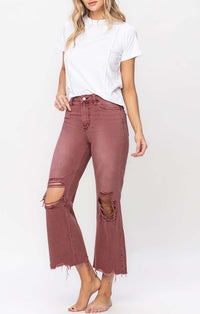 Vervet Russet Brown Denim Vintage Crop Flare Jeans