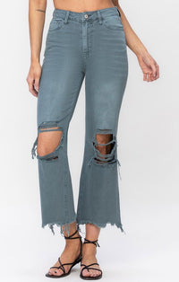 Vervet Mallard Green Crop Flare Jeans