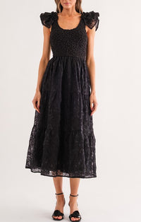 Sofie the label Black Flutter Sleeve Midi Dress