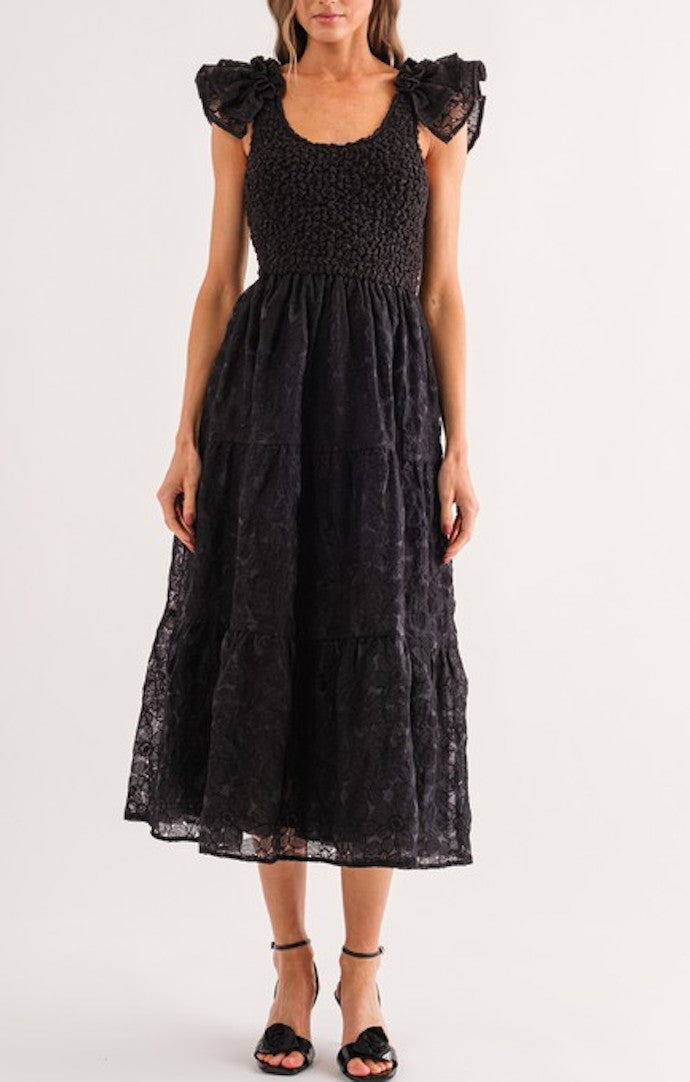 Sofie the label Black Flutter Sleeve Midi Dress