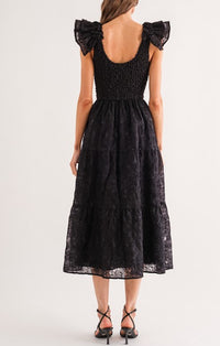 Sofie the label Black Flutter Sleeve Midi Dress