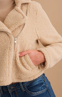 Akaiv Taupe Sherpa Biker Jacket