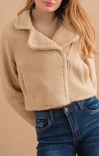 Akaiv Taupe Sherpa Biker Jacket