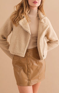 Akaiv Taupe Sherpa Biker Jacket